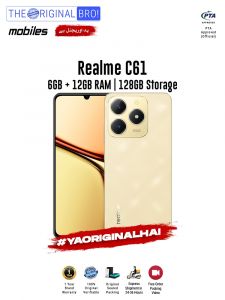 Realme C61 - 6GB RAM - 128GB Storage - PTA Approved - 12 Months Warranty - Gold - The Original Bro Mobiles - TOB41